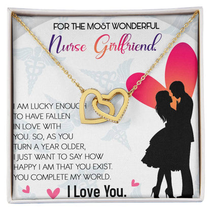 Nurse Girlfriend Interlocking Hearts Necklace Message Card