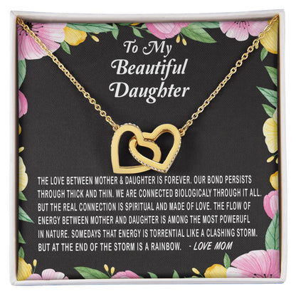 To My Beautiful Daughter Love Between Mother & Daughter Is Forever Necklace Gift Interlocking Hearts Necklace