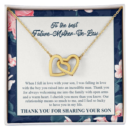 To My Future Mother-In-Law - Thank You For Always Welcoming Me Into The Family With Open Arms And A Warm Heart Interlocking Hearts Necklace