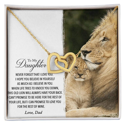 To My Daughter - This Old Lion Will Always Have Your Back Interlocking Hearts Necklace