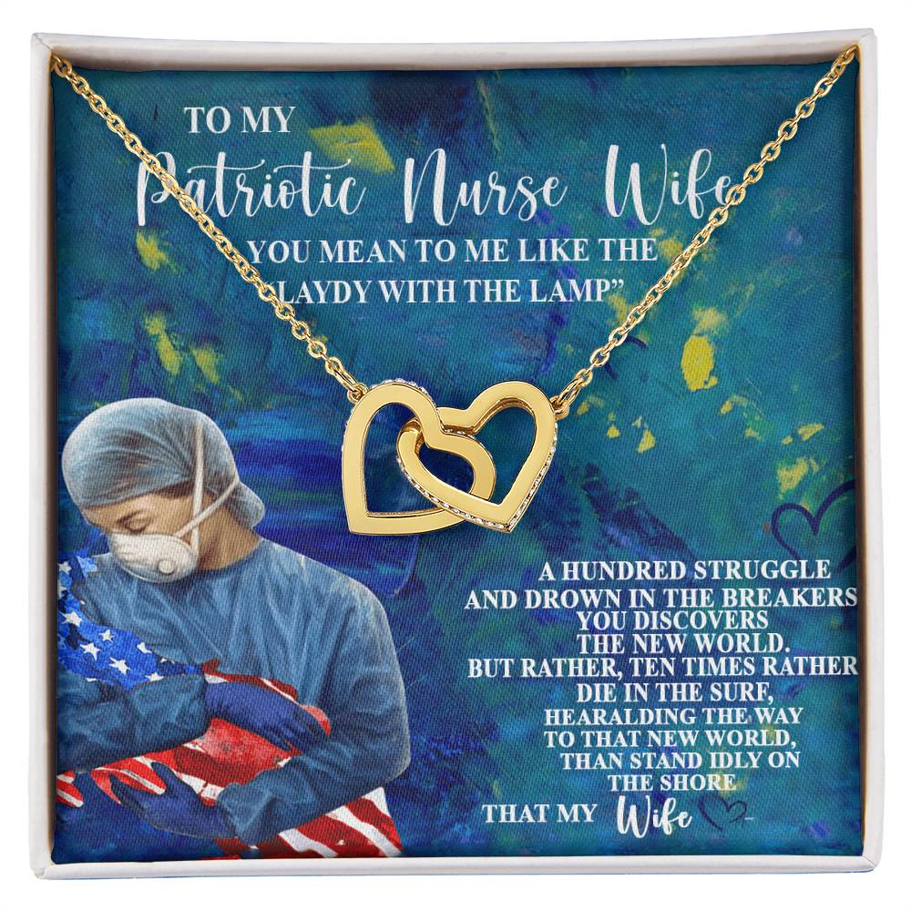 To My Patriotic Nurse Wife Interlocking Hearts Necklace