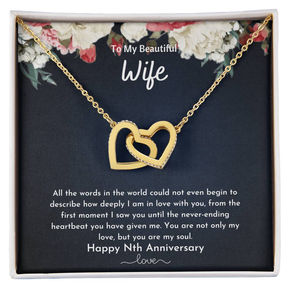 To My Beautiful Wife - Nth Anniversary - Double Heart Interlocking Hearts Necklace