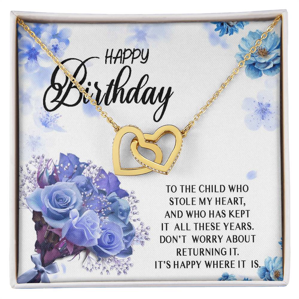 Happy Birthday Necklace Gift For Child Daughter Granddaughter From Mom Dad Grandma Grandpa Stole My Heart Interlocking Heart Necklace Interlocking Hearts Necklace