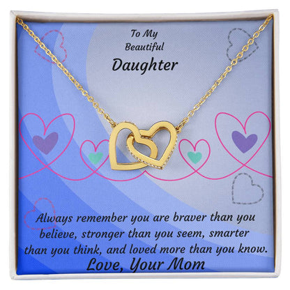 To My Beautiful Daughter- Two Interlocked Hearts Pendant Necklace Interlocking Hearts Necklace
