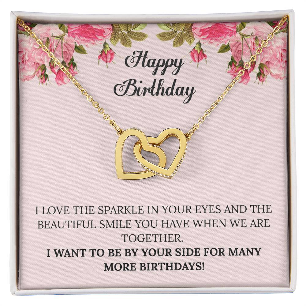 Happy Birthday - I Want To Be By Your Side For Many More Birthdays Interlocking Hearts Necklace