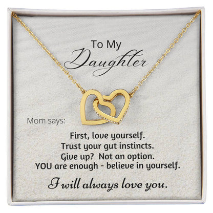 Gift For Daughter Linked Hearts Mom Says Encouragement Message Interlocking Hearts Necklace