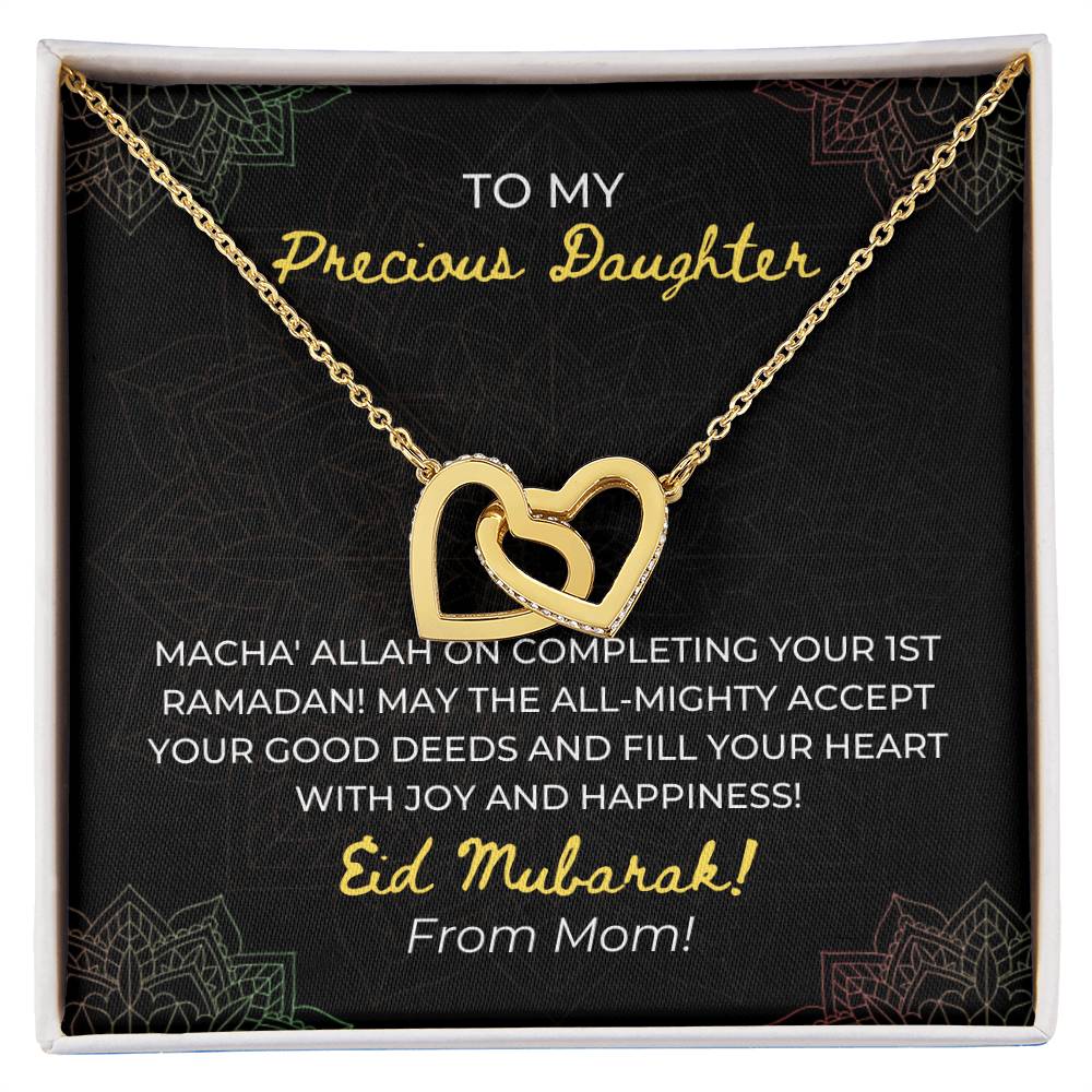 To My Daughter- Macha'Allah For Completing Your 1St Ramadan - Eid Mubarak Gift For Daughter- Necklace Interlocking Hearts Necklace