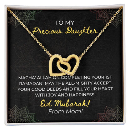 To My Daughter- Macha'Allah For Completing Your 1St Ramadan - Eid Mubarak Gift For Daughter- Necklace Interlocking Hearts Necklace