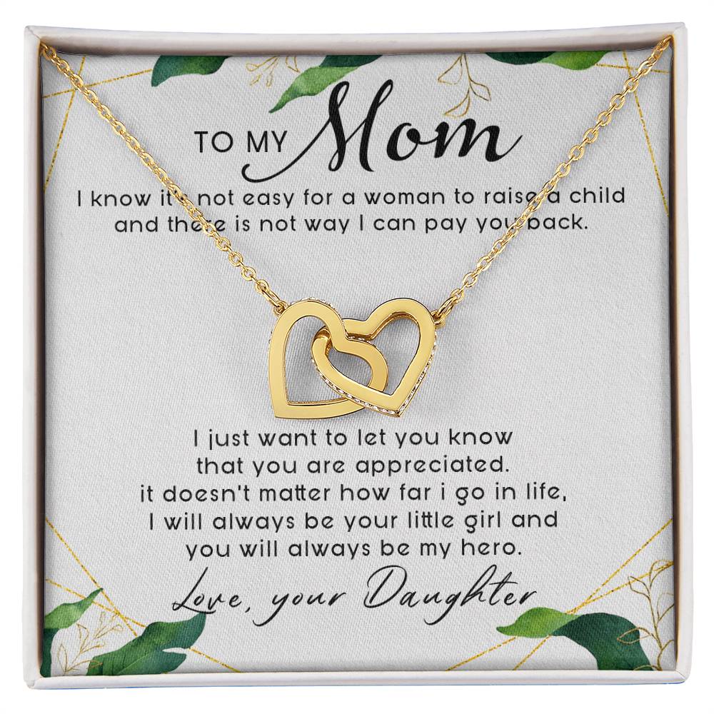 To My Mom Interlocking Hearts Necklace Message Card