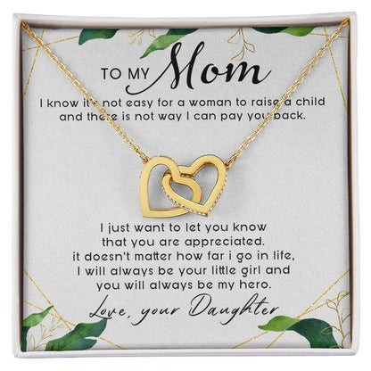 To My Mom Interlocking Hearts Necklace Message Card