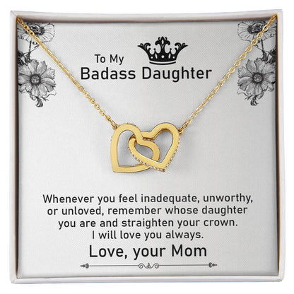 To My Badass Daughter Necklace From Mom Interlocking Hearts Necklace