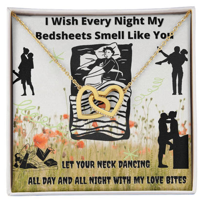 I Wish Every Night My Bedsheets Smell Like You - Gift For Future Wife Interlocking Hearts Necklace