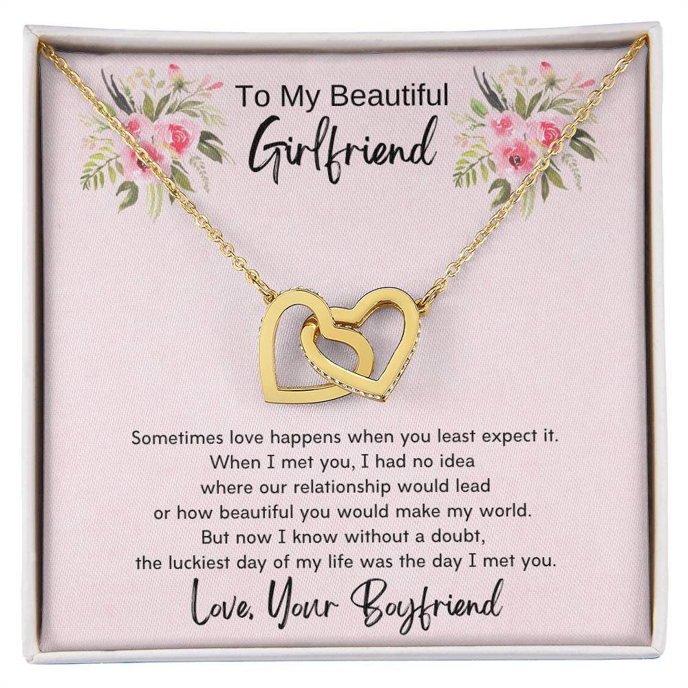 To My Beautiful Girlfriend Interlocking Hearts Necklace