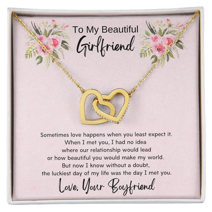 To My Beautiful Girlfriend Interlocking Hearts Necklace
