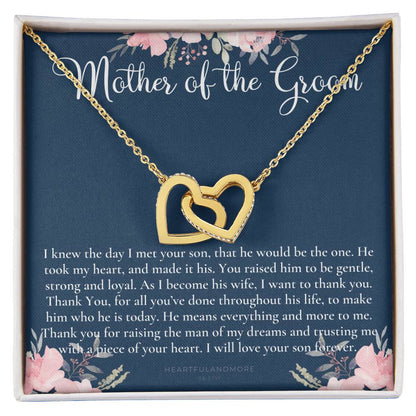 Mother Of The Groom Gift Necklace Wedding Gift Bridal Party Rehearsal Dinner Man Of My Dreams Parent Of Groom Mother In Law Gift Interlocking Hearts Necklace