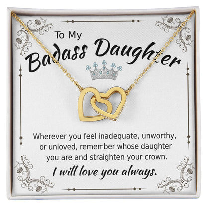 To My Badass Daughter - Interlocking Heart Necklace Interlocking Hearts Necklace