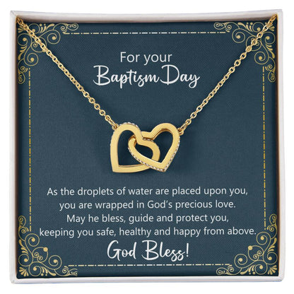 Baptism Gift - May God Keep You Safe Necklace Interlocking Hearts Necklace