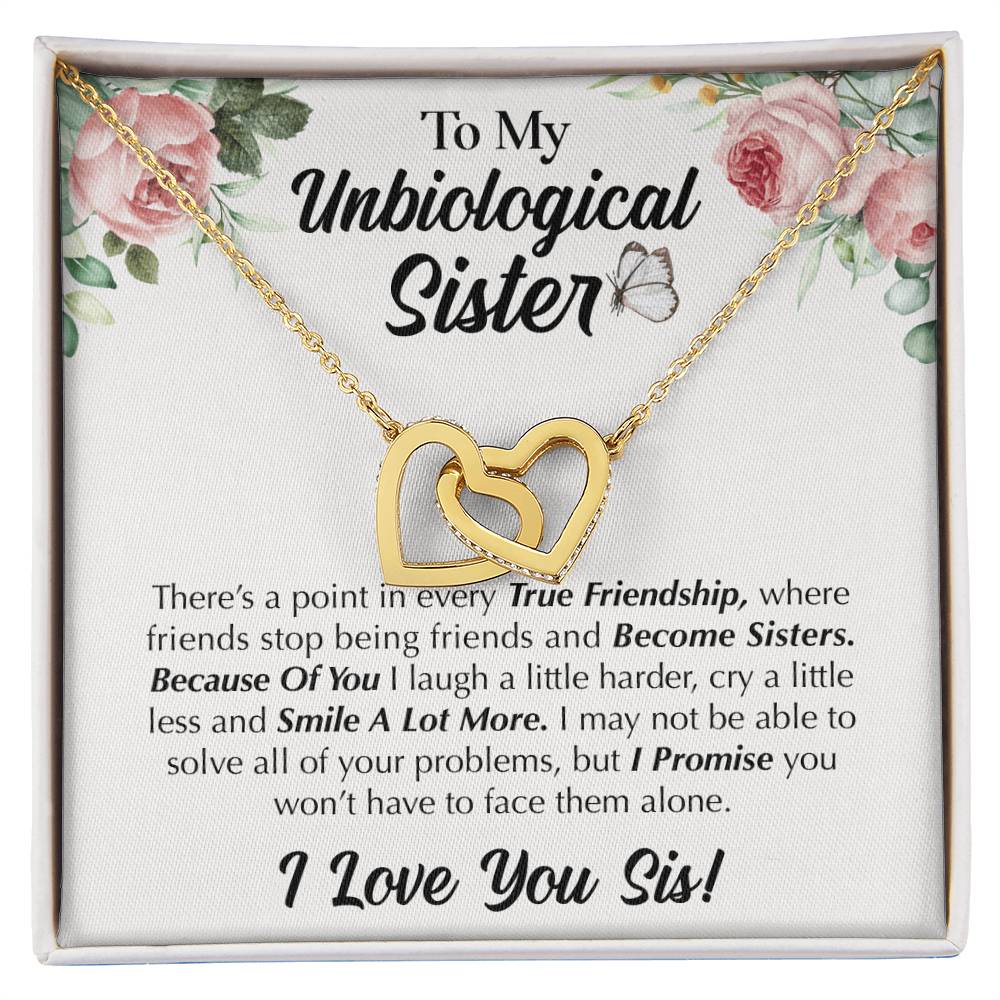 To My Unbiological Sister - Love You Sis Interlocking Hearts Necklace