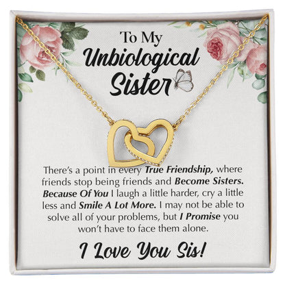 To My Unbiological Sister - Love You Sis Interlocking Hearts Necklace