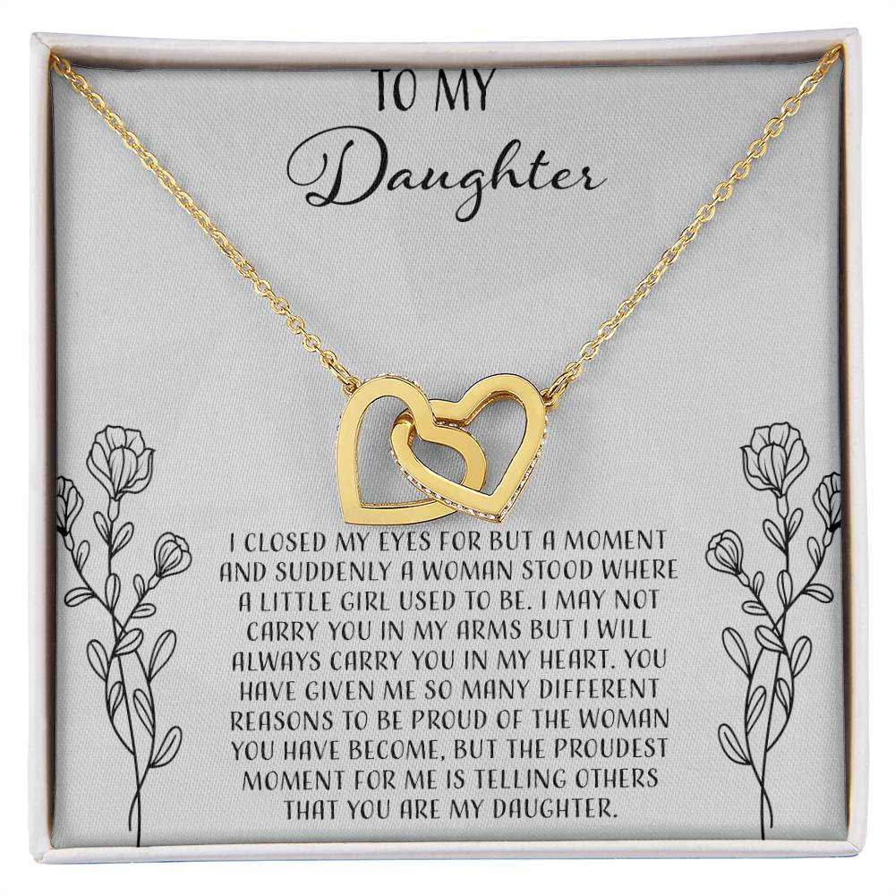 To My Daughter I Close My Eyes For A Moment - Silver Interlocking Hearts Necklace