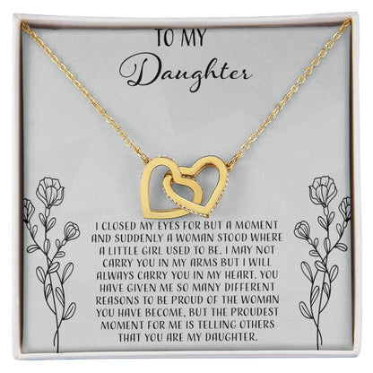 To My Daughter I Close My Eyes For A Moment - Silver Interlocking Hearts Necklace