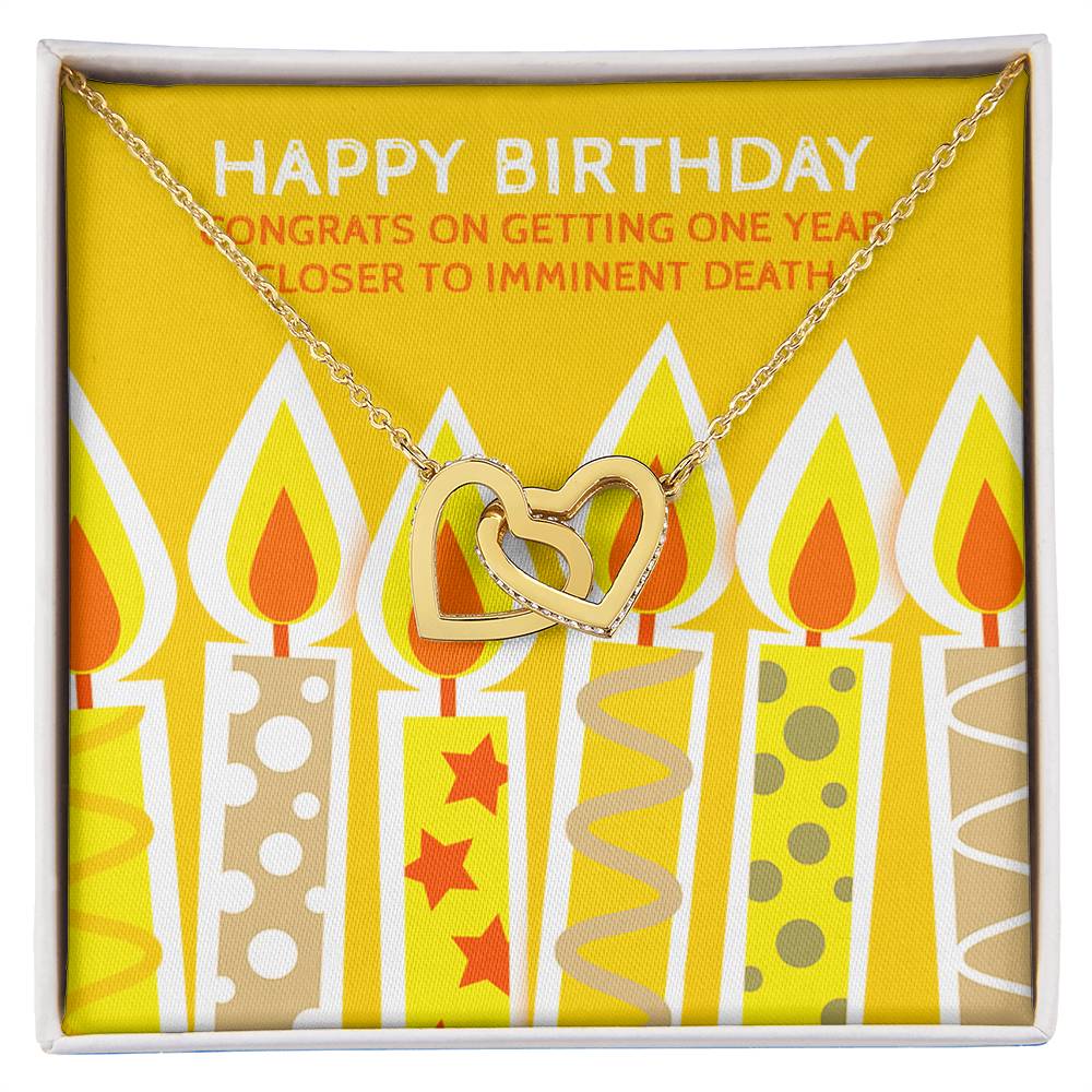 Imminent Death Humorous Birthday Gift Necklace Interlocking Hearts Necklace