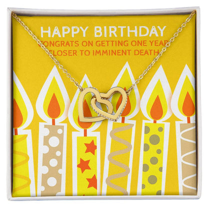 Imminent Death Humorous Birthday Gift Necklace Interlocking Hearts Necklace