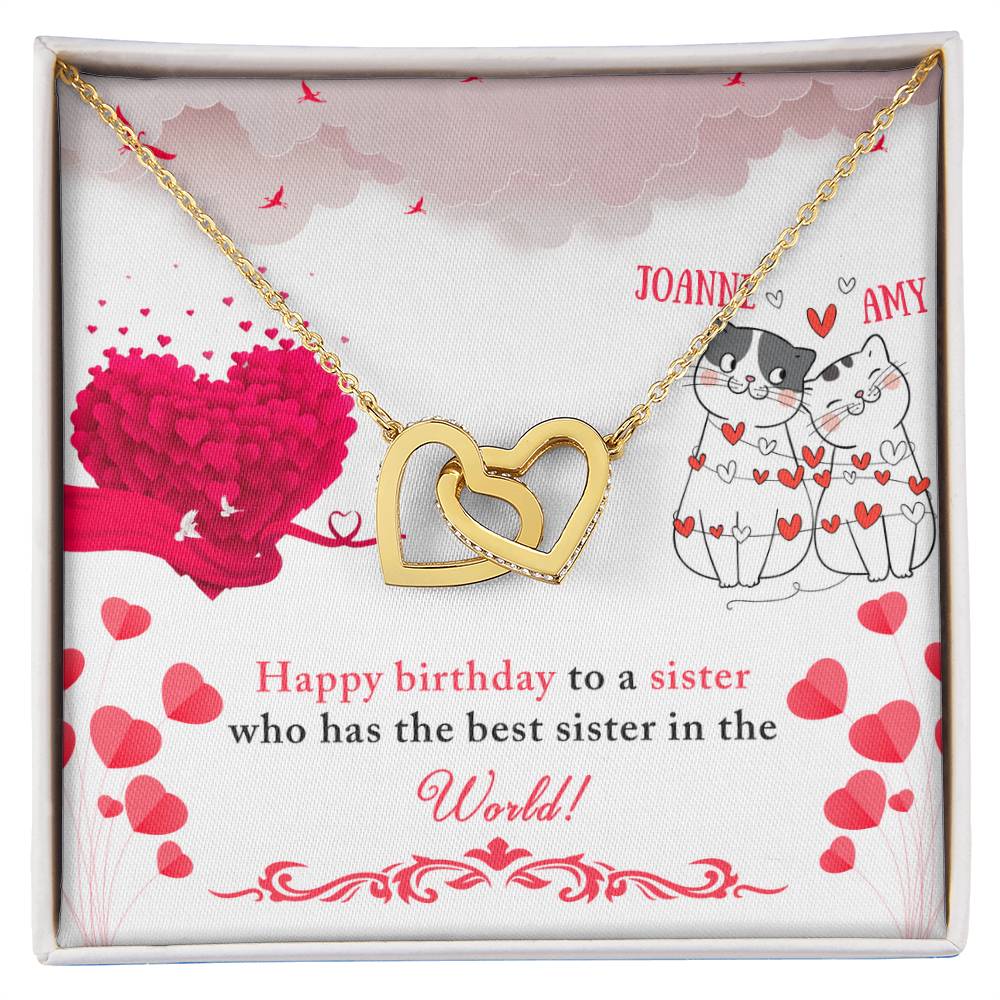 Happy Birthday Sister - Interlocking Necklace - Personalized Interlocking Hearts Necklace