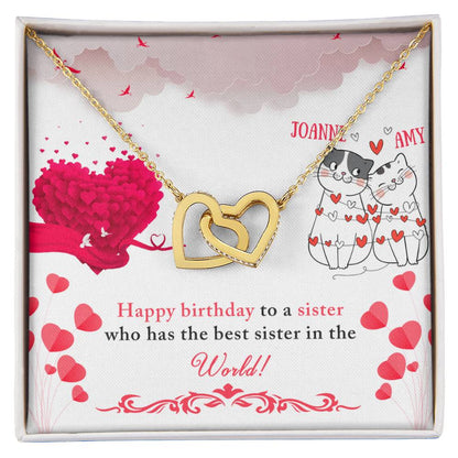 Happy Birthday Sister - Interlocking Necklace - Personalized Interlocking Hearts Necklace