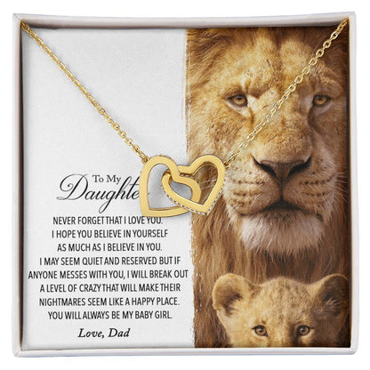 To My Daughter - This Old Lion Will Always Have Your Back Interlocking Hearts Necklace
