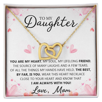 To My Daughter - You Are My Heart - Unique Heart Bonding Necklace Gift Set Interlocking Hearts Necklace