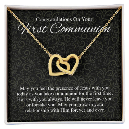 22 Congratualtions On Your First Communion V1 Interlocking Hearts Interlocking Hearts Necklace