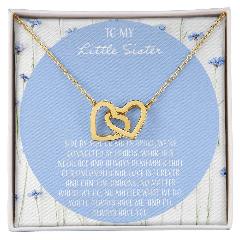 To My Little Sister Side By Side Interlocking Hearts Necklace