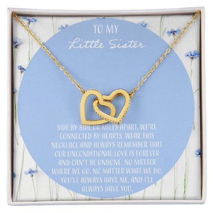 To My Little Sister Side By Side Interlocking Hearts Necklace