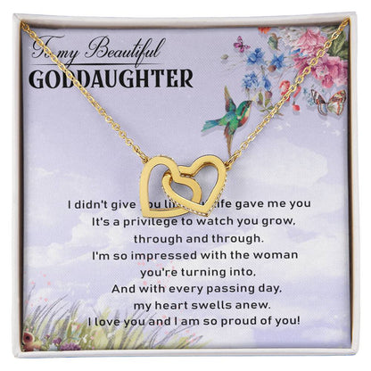 To My Goddaughter Interlocking Hearts Necklace Message Card