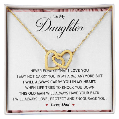 My Daughter - I Will Always Carry You In My Heart Interlocking Hearts Necklace