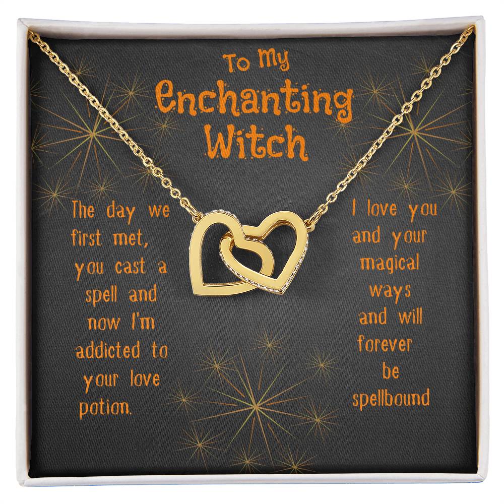 Enchanting Witch Interlocking Hearts Necklace Halloween Gift