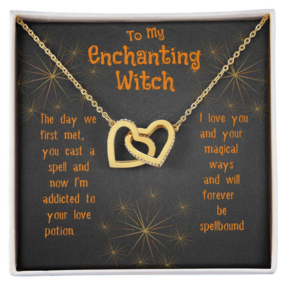 Enchanting Witch Interlocking Hearts Necklace Halloween Gift