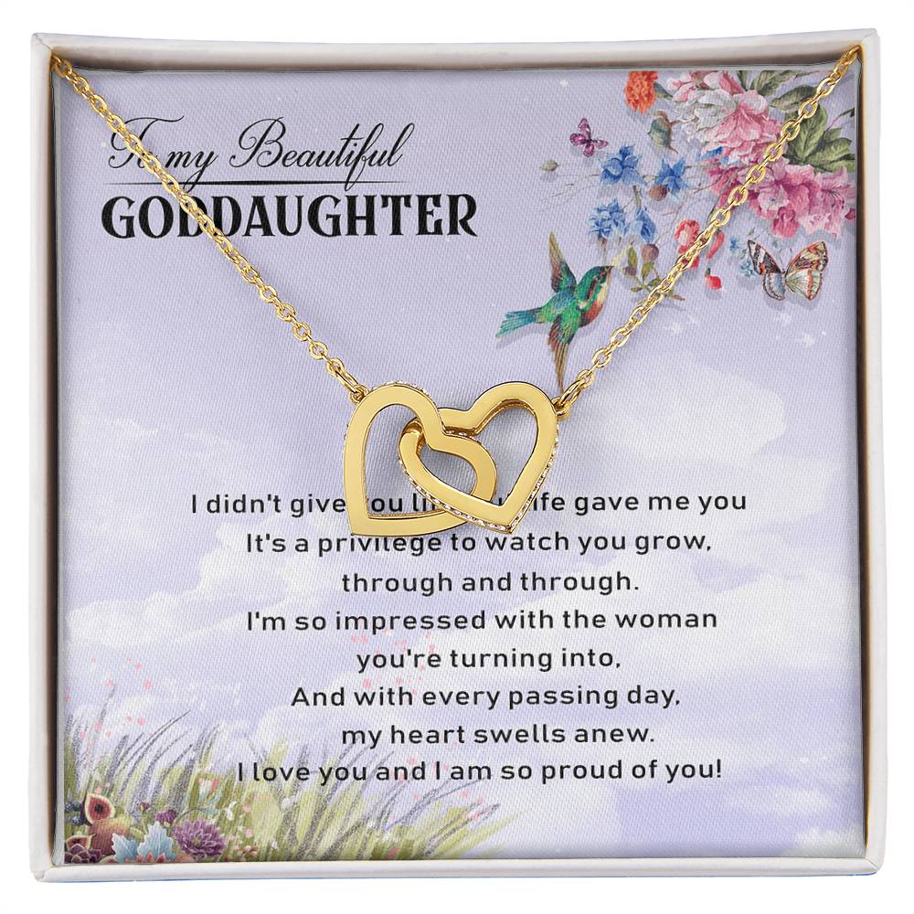 To My Beautiful Goddaughter Interlocking Hearts Necklace Birthday Message Card From Godmother