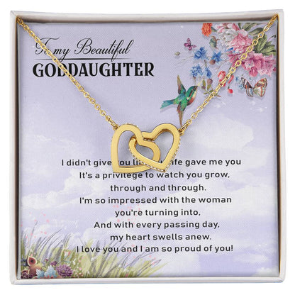 To My Beautiful Goddaughter Interlocking Hearts Necklace Birthday Message Card From Godmother