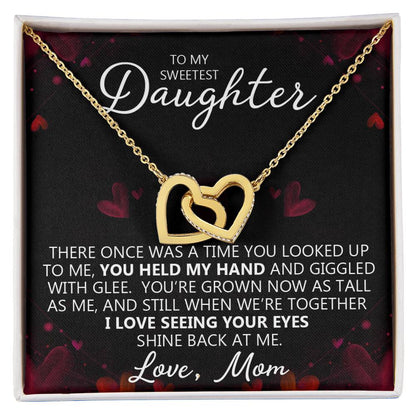 To My Daughter - You Are My Heart - Unique Heart Bonding Necklace Gift Set Interlocking Hearts Necklace
