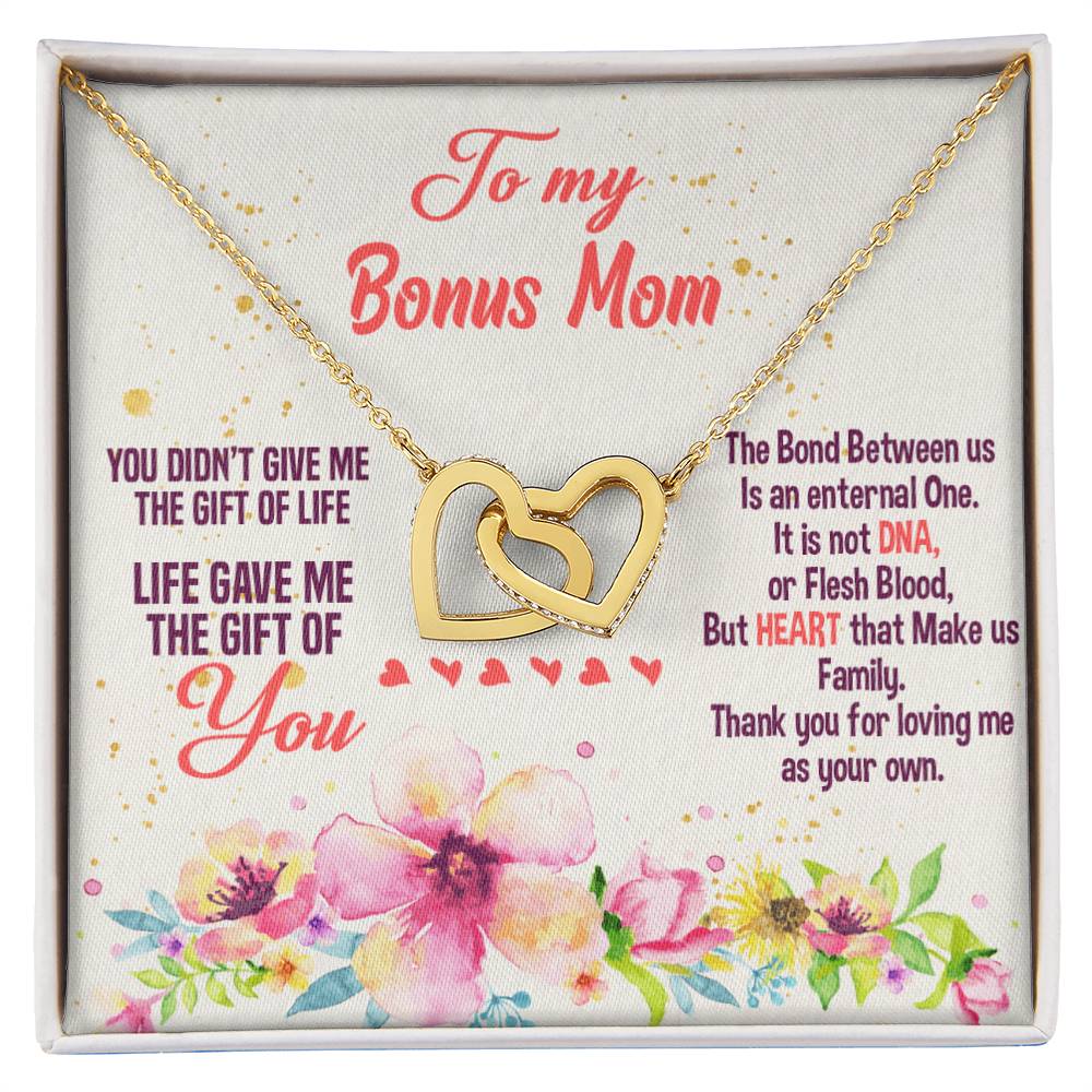 Life Gave Me The Gift Of You - Gift For Bonus Mom Interlocking Hearts Necklace