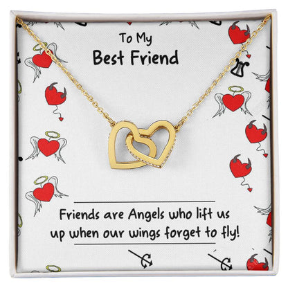 Friends Are Angels Necklace - Perfect Gift For Your Best Friend Interlocking Hearts Necklace