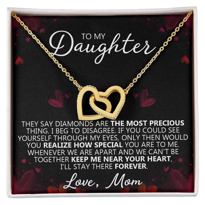 To My Daughter - You Are My Heart - Unique Heart Binding Necklace Gift Set Interlocking Hearts Necklace