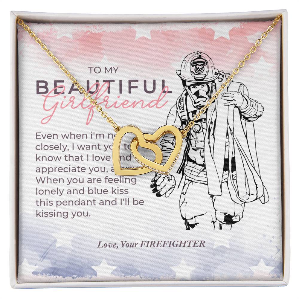 To My Beautiful Girlfriend From Firefighter Interlocking Hearts Necklace