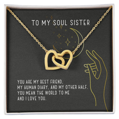 To My Soul Sister Two Hearts Necklace Interlocking Hearts Necklace