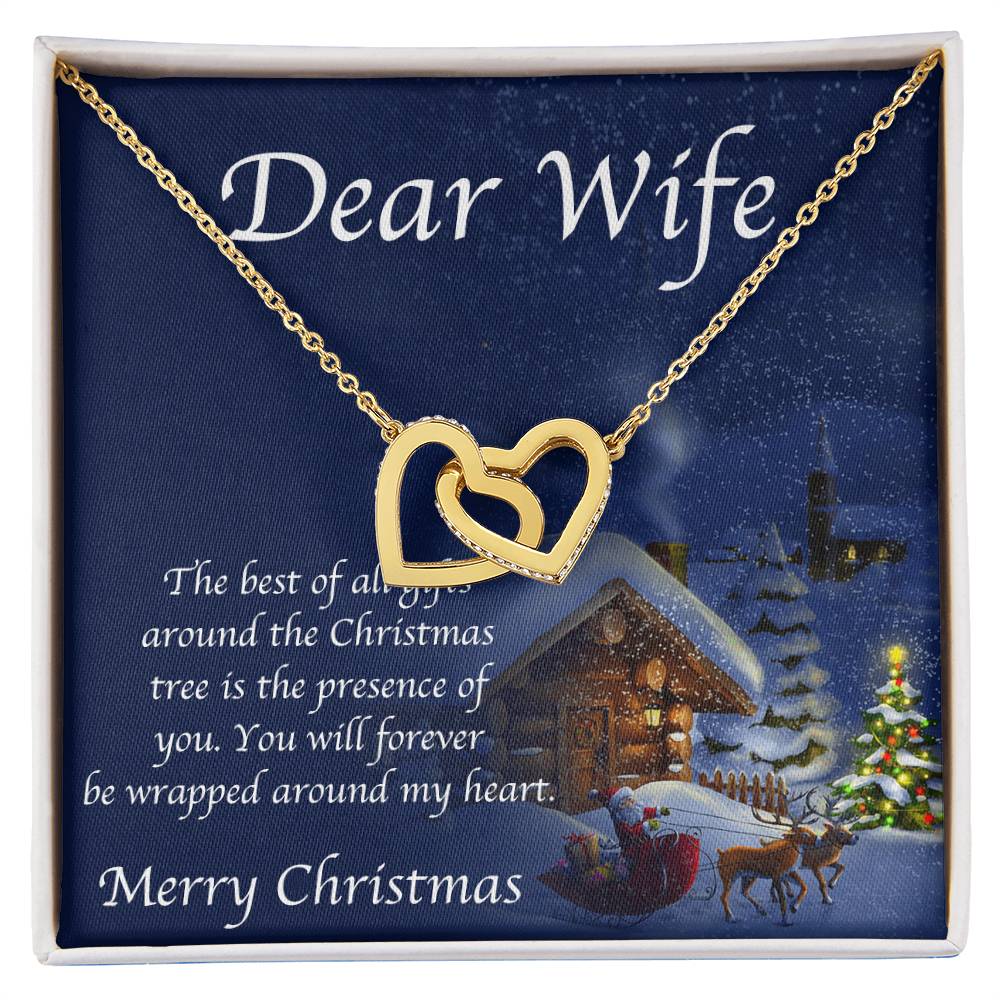 Wife Christmas Necklace - Gift From Husband For Xmas - Sterling Silver And Gold Love Pendant Interlocking Hearts Necklace