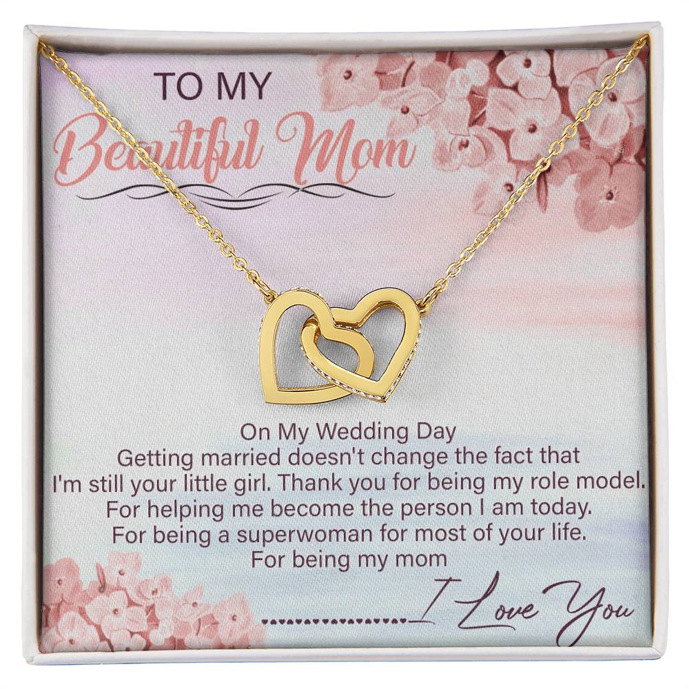 To My Beautiful Mom Interlocking Hearts Necklace Message Card