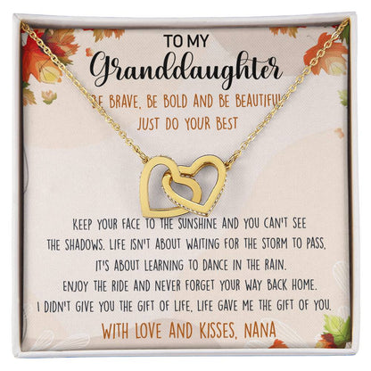 To My Granddaughter Interlocking Hearts Necklace Message Card