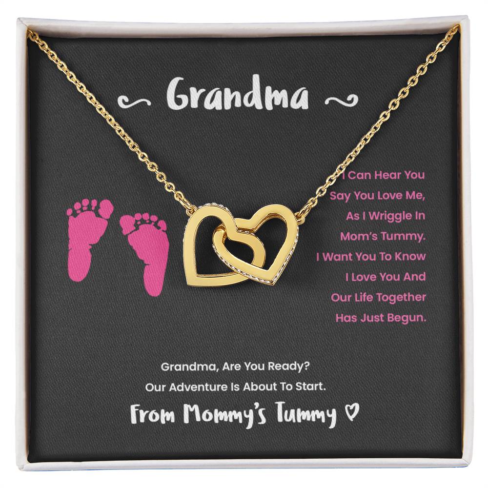 Grandma I Can Hear You Say You Love Me - Pink Version Interlocking Hearts Necklace